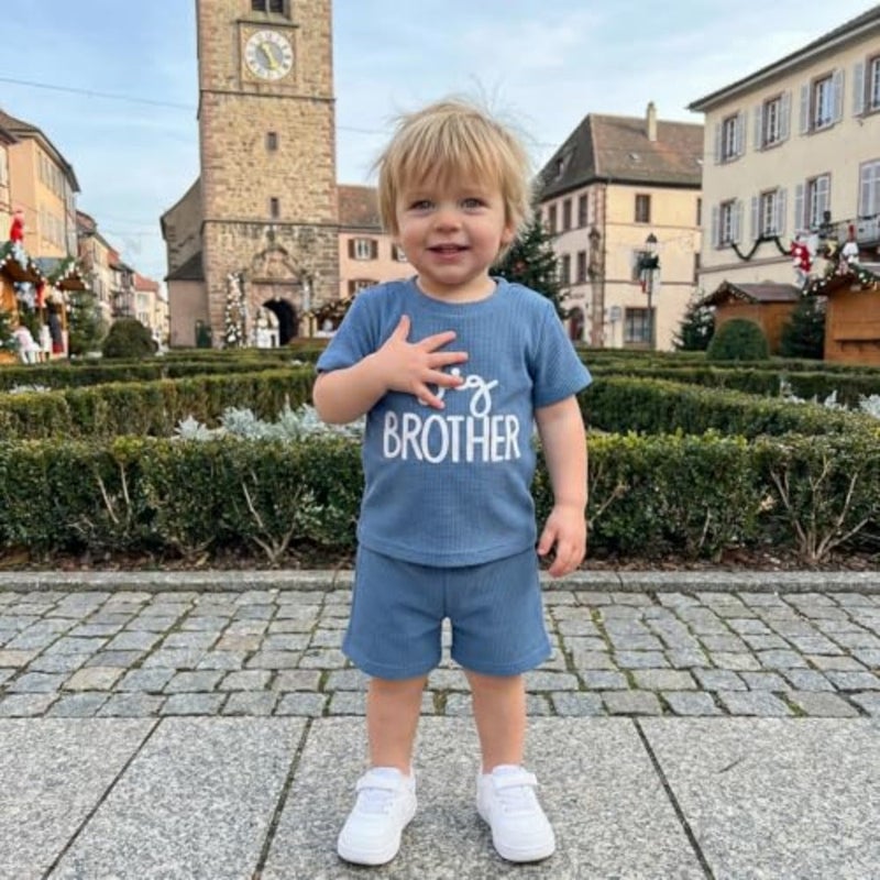 Ayalinggo Big Brother Little Brother Matching Clothing Short Sleeve Waffle T-Shirt Top Shorts Set Big Lil Bro Brothers and Sisters Clothing - Image 3