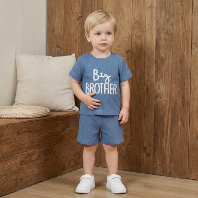 Ayalinggo Big Brother Little Brother Matching Clothing Short Sleeve Waffle T-Shirt Top Shorts Set Big Lil Bro Brothers and Sisters Clothing - Image 4