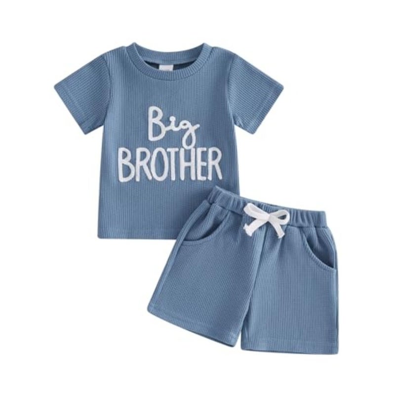 Ayalinggo Big Brother Little Brother Matching Clothing Short Sleeve Waffle T-Shirt Top Shorts Set Big Lil Bro Brothers and Sisters Clothing - Image 1