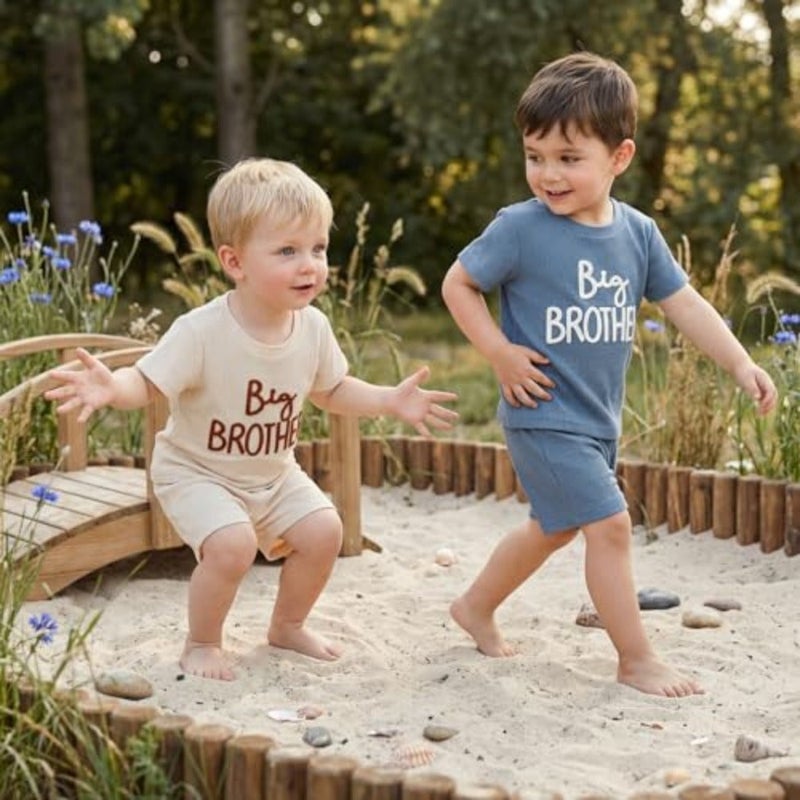 Ayalinggo Big Brother Little Brother Matching Clothing Short Sleeve Waffle T-Shirt Top Shorts Set Big Lil Bro Brothers and Sisters Clothing - Image 2