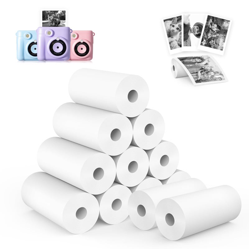 Phetium 12 Rolls Kids Camera Instant Print Refill Paper Set, Phetium HD Printing Thermal Paper for Most Kids Instant Camera Photo Print (White-12 Rolls) - Image 1