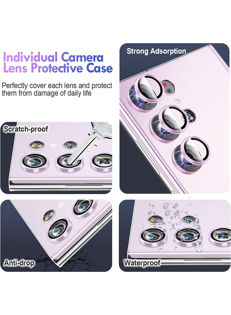 Theodor S22 Ultra 5 Pcs Camera Lens Protector With 9H Tempered HD Glass Camera Cover Anti Scratch Aluminum Alloy Camera Ring, Bora Purple - Image 3
