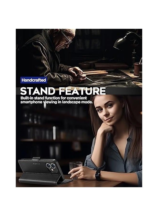 iPhone 12\/12 Pro RFID Blocking Wallet Case - Leather Flip Folio, Magnetic Closure, Credit Card Holder, Kickstand - Black - Image 4