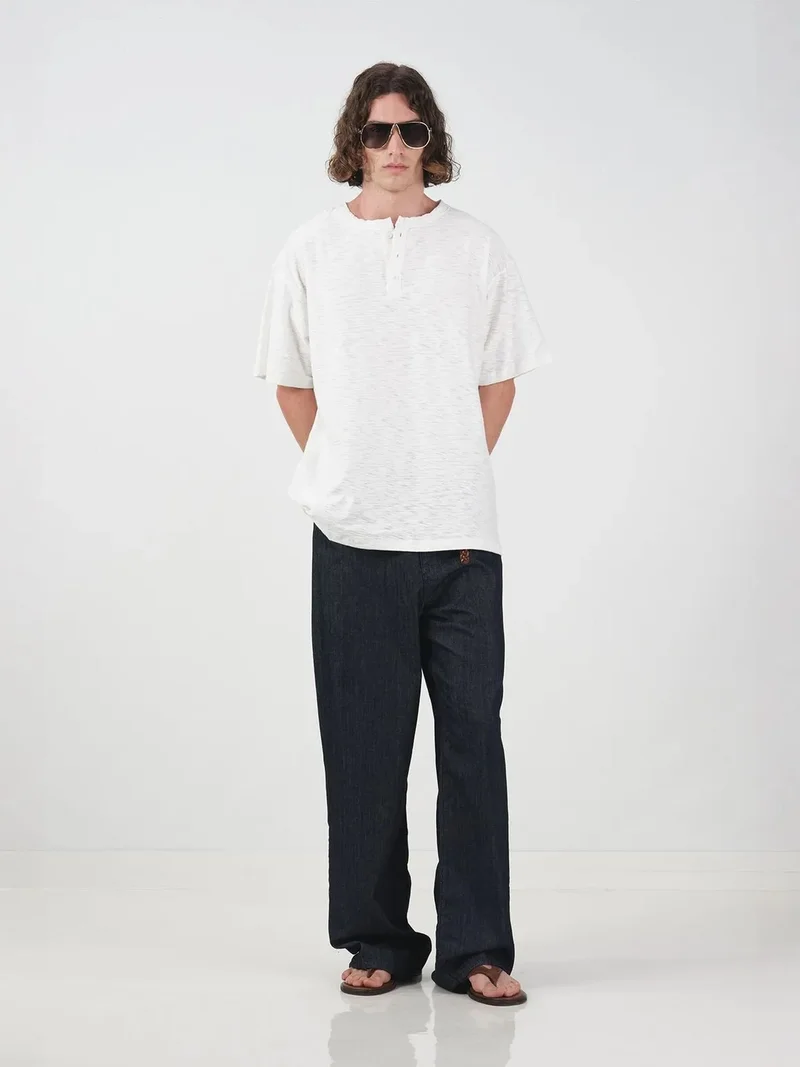 Giesto White GIESTO Crew Neck Button Detail T-Shirt for Men | Best Price UAE