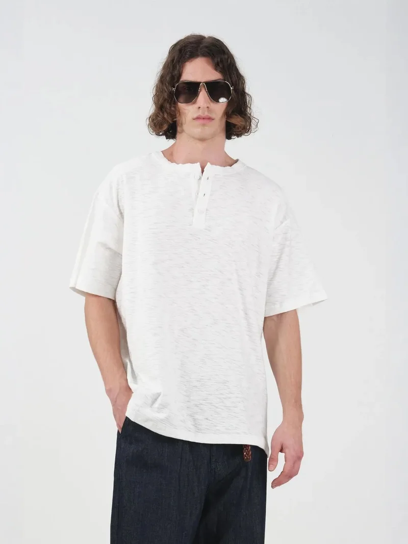 جيستو GIESTO Crew Neck Button Detail T-Shirt