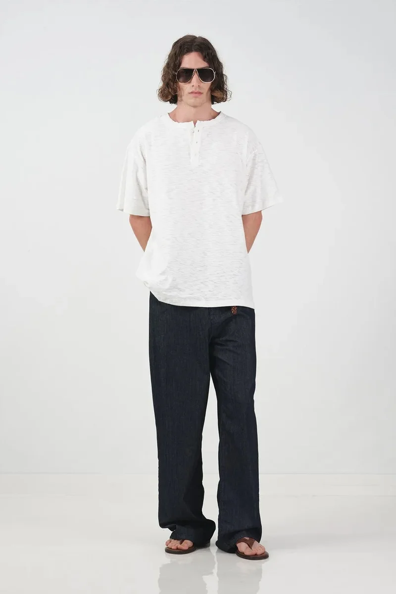 Giesto White GIESTO Crew Neck Button Detail T-Shirt for Men | Best Price UAE