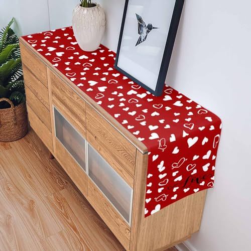 Vandarllin Red Valentine's Day Table Runner, Valentines Love Heart Cotton Linen Tablecloth Spring Holiday Farmhouse Table Decorations for Home,Kitchen,Dining Room,Indoor,Outdoor,13X72 Inches Long, - Image 5