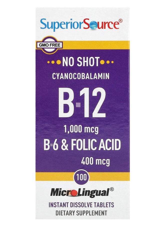 Superior Source Cyanocobalamin B-12 B-6 & Folic Acid 100 MicroLingual Instant Dissolve Tablets 