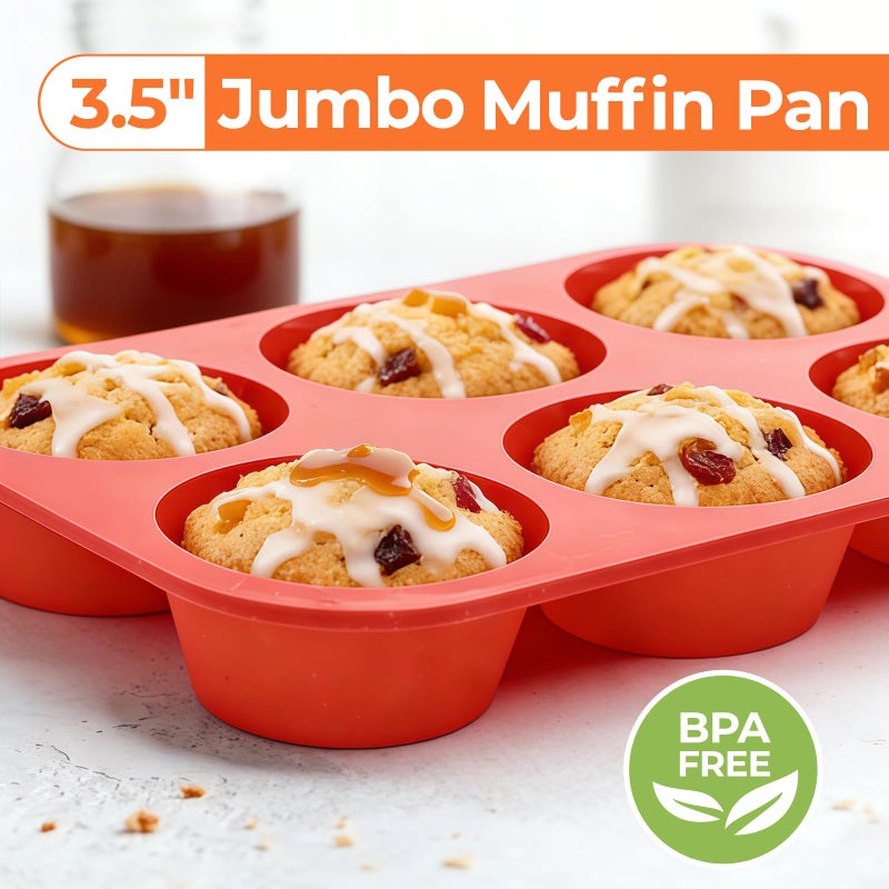 CAKETIME Jumbo Muffin Pan, 3.5 Inch Large Muffin Pan 6 Cup Silicone Jumbo Cupcake Tin for Baking Food Grade Silicone Mold Non Stick - Image 2