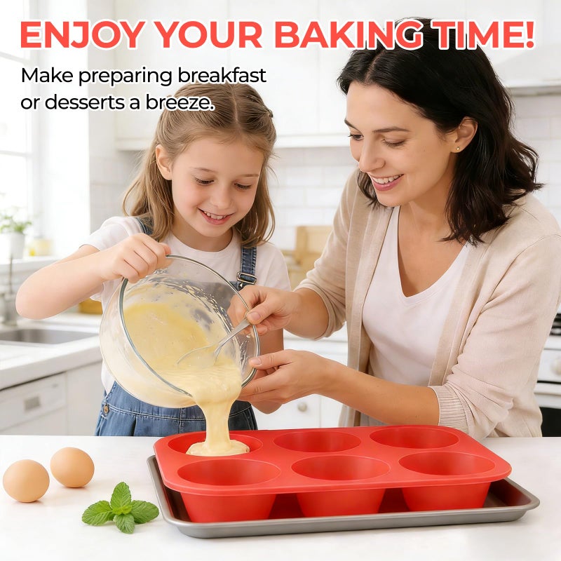 CAKETIME Jumbo Muffin Pan, 3.5 Inch Large Muffin Pan 6 Cup Silicone Jumbo Cupcake Tin for Baking Food Grade Silicone Mold Non Stick - Image 5
