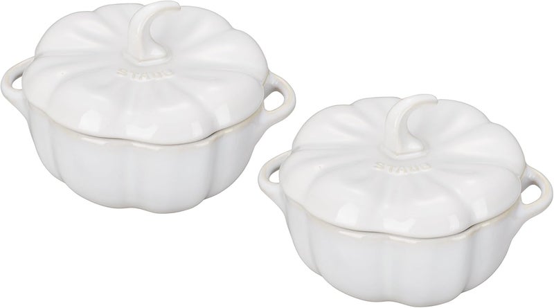 Staub Ceramic 2pc 24oz Petite Pumpkin Cocotte Set  Rustic Ivory - Image 1