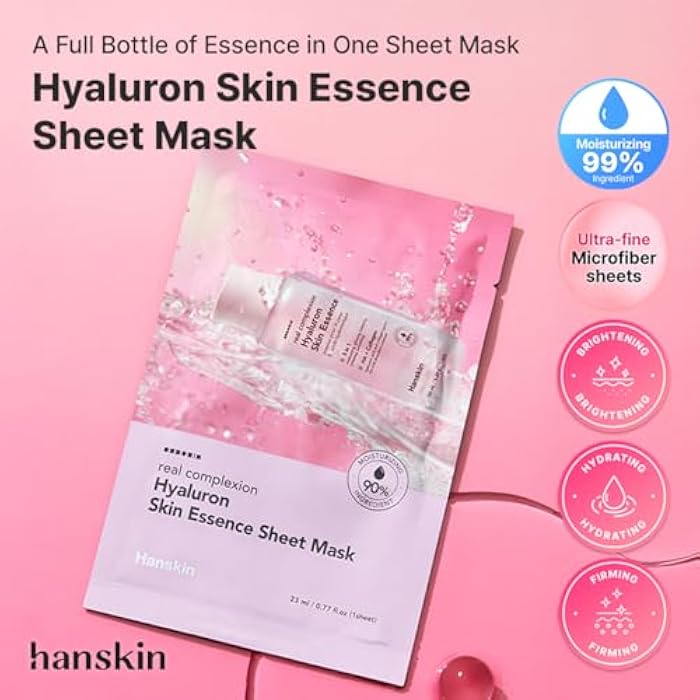 Hanskin Hyaluron Moisture Sheet Mask – Korean Hydrating Glass Skin Face Mask with Hyaluronic Acid, Vitamin C & Madecassoside | Pink Glow Moisturizing, Brightening, Calming & Soothing Skincare, 10EA - Image 2