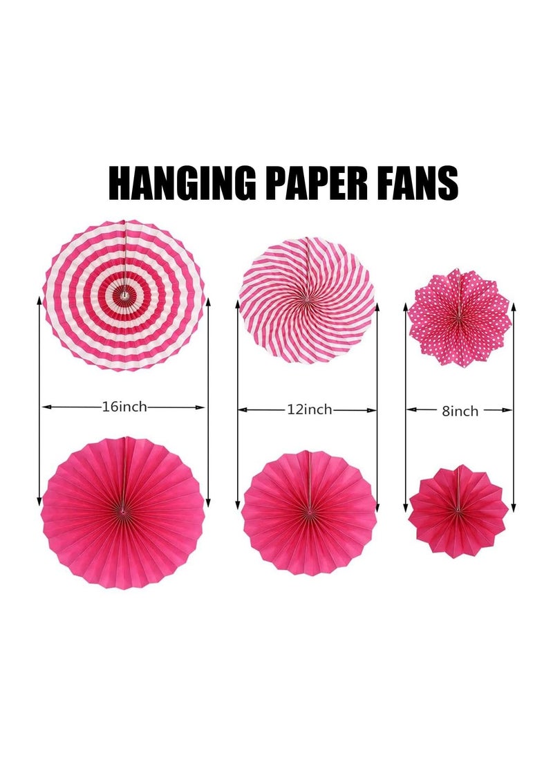 LA FIESTA 6 Piece Pink Paper Fan for Birthday Baby Shower Party Decorations  - Image 2