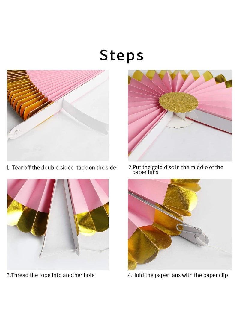 LA FIESTA 6 Piece Pink Paper Fan for Birthday Baby Shower Party Decorations  - Image 3