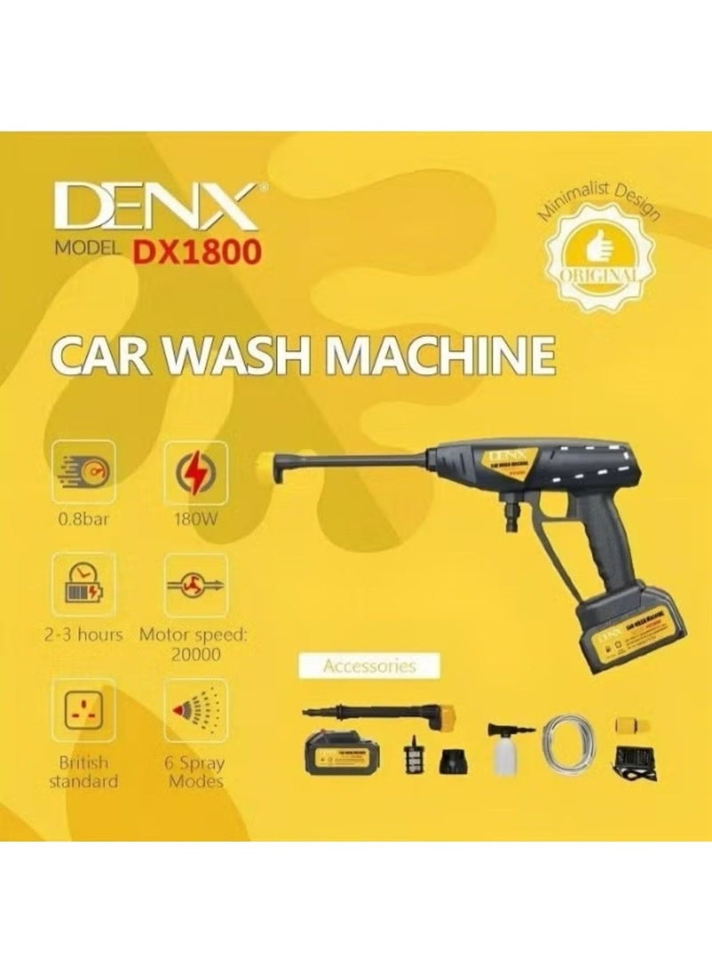 Denx Cordless High Pressure Electric Washer, Portable Car Washer Pressure Pump, Strong Water Pressure, Long Battery Life, 6 Spray Modes Nozzle, Soap Bottle, Long Water Pipe, Multiple Uses | 180W | DX 1800 - Image 3
