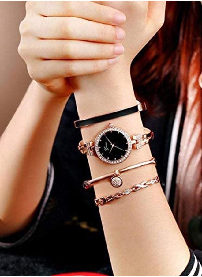 yongsheng Women's Analog Wristwatch With 3 Bracelets, Women Dressy Numerals Bangle Bracelets Set  - Image 2