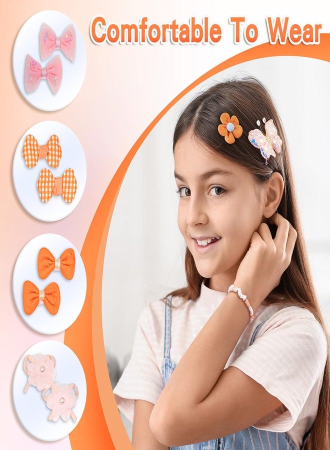 kullder 26pcs Hairpins and Hair Ties for Teen Girls, No Slip Metal Snap, Barrettes for Toddlers Kids Birthday Girls, Butterfly Hair Clips for Kid, Fashion Hairpin Cute Flower Hair Ties (Orange) - Image 4