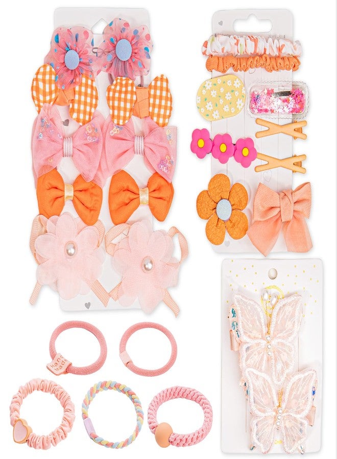 kullder 26pcs Hairpins and Hair Ties for Teen Girls, No Slip Metal Snap, Barrettes for Toddlers Kids Birthday Girls, Butterfly Hair Clips for Kid, Fashion Hairpin Cute Flower Hair Ties (Orange) - Image 1