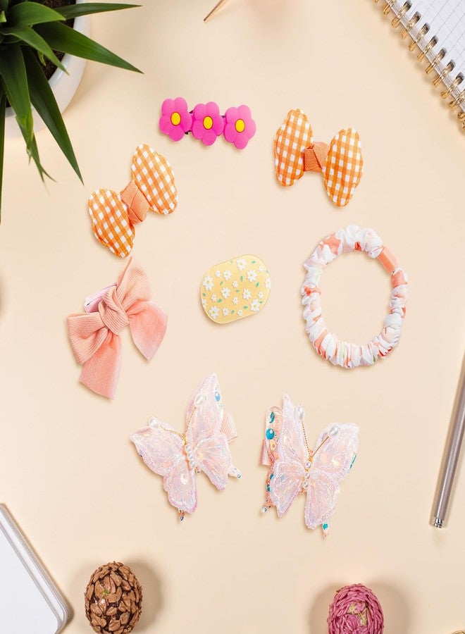 kullder 26pcs Hairpins and Hair Ties for Teen Girls, No Slip Metal Snap, Barrettes for Toddlers Kids Birthday Girls, Butterfly Hair Clips for Kid, Fashion Hairpin Cute Flower Hair Ties (Orange) - Image 3