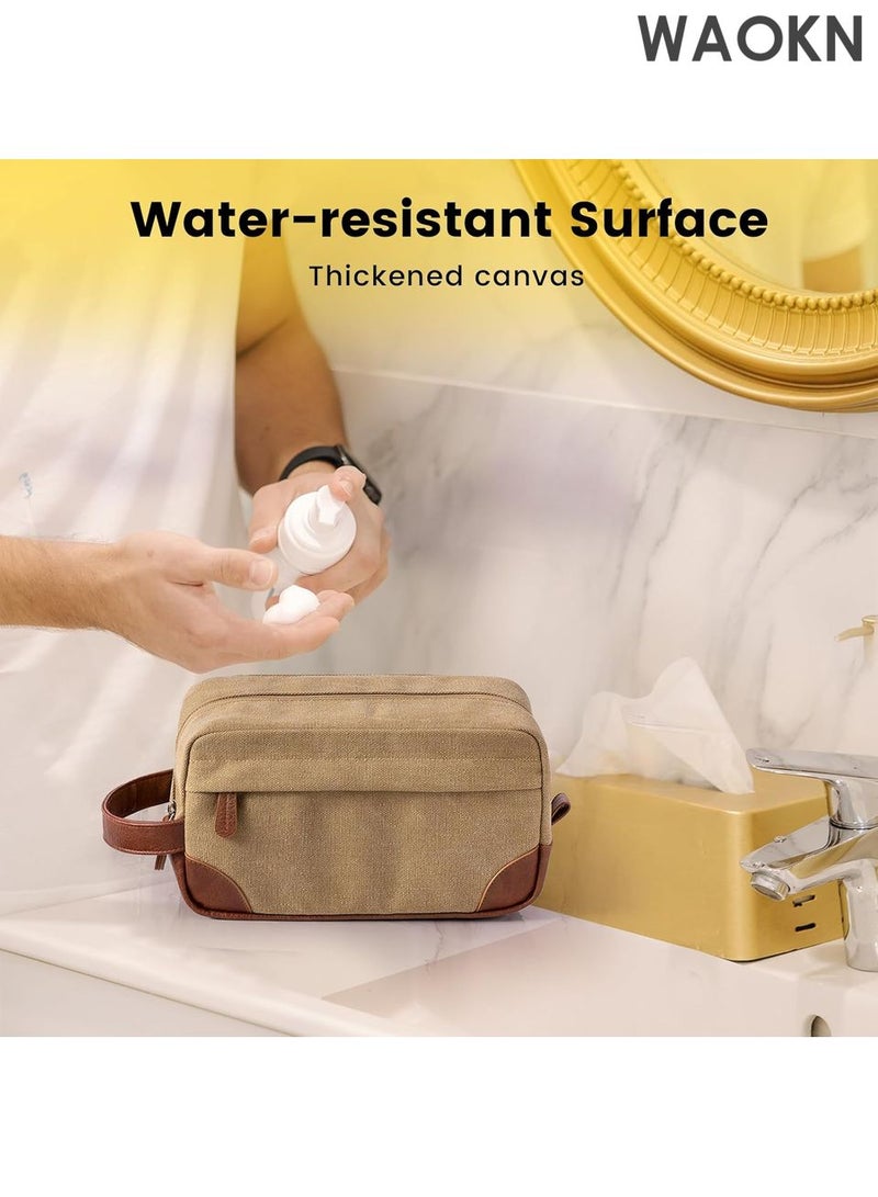 WAOKN Men's Hanging Toiletry Bag - Large Capacity Water-Resistant Dopp Kit for Travel - Canvas Shaving Bag with 4 Compartments & Hook - TSA-Friendly Toiletries Organizer for Gym, Camping & Business Trips (Khaki，10*5.5*5Incn) - Image 4
