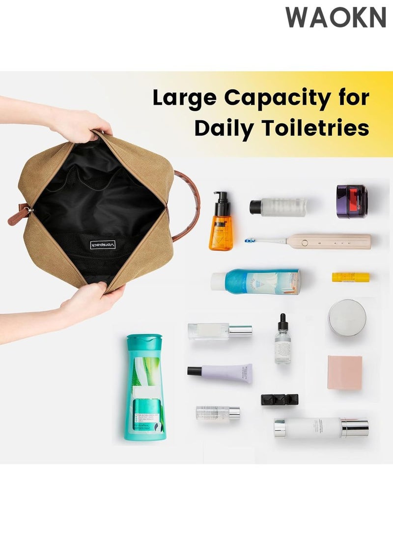 WAOKN Men's Hanging Toiletry Bag - Large Capacity Water-Resistant Dopp Kit for Travel - Canvas Shaving Bag with 4 Compartments & Hook - TSA-Friendly Toiletries Organizer for Gym, Camping & Business Trips (Khaki，10*5.5*5Incn) - Image 5