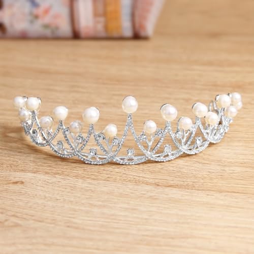 Peora Silver Plated Cubic Zirconia & Pearl Studded Princess Tiara Crown Hair Accessory for Girls & Women - Image 3