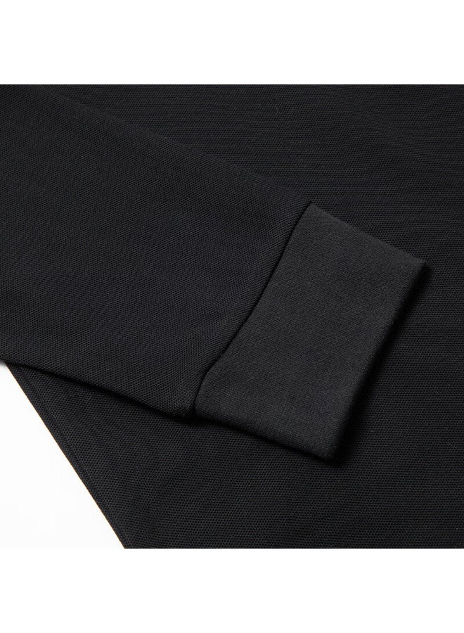 Limeng Men's Long Sleeve Paul Shirt Spring And Autumn Pure Color Turn-down Collar T-shirt Top Black XL - Image 4