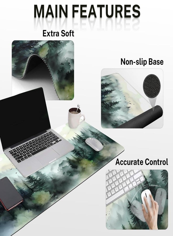 Britimes Keyboard Mouse Pad Set 4in1 Large Mousepad+Keyboard Wrist Rest+Mouse Wrist Rest+Coaster Set with Ergonomic Design for Home Office Computer 35.4x15.7Inches (Green Ink Style Mountain Forest) - Image 3