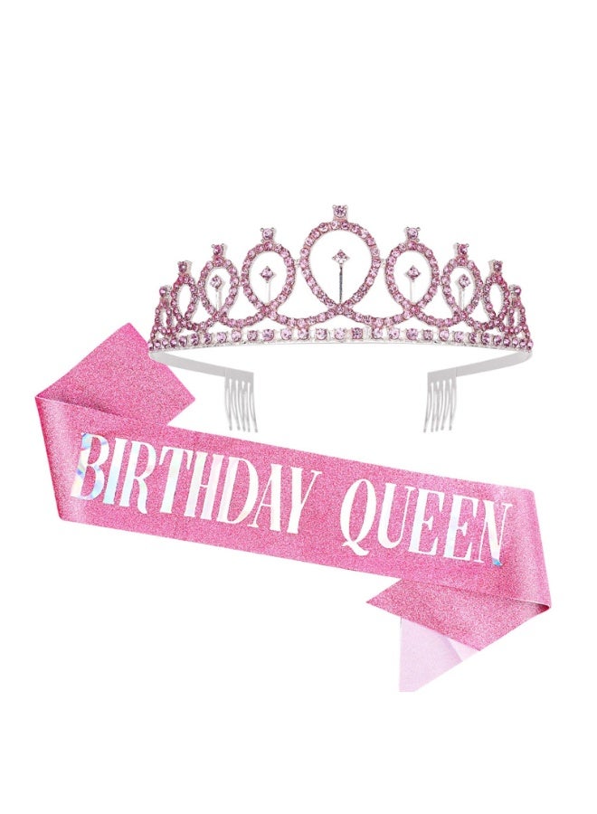 Birthday Queen Sash and Rhinestone Headband Set, Birthday Party Decor Favor Gift