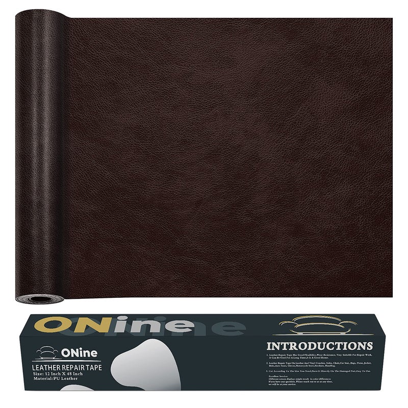ONine Repair Leather Repair Tape 12 x 48 inches Leather Repair for FurnitureVinyl Repair Kit Couch Patchfor Sofas Furniture Car SeatsDark Brown