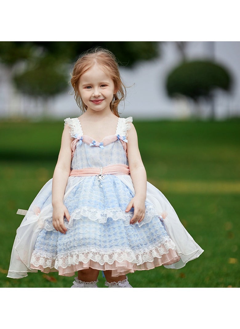 Loquat Girl's  Lolita Fluffy Sleeveless Tank Top And Camisole Dress Blue/White/Pink  - Image 1