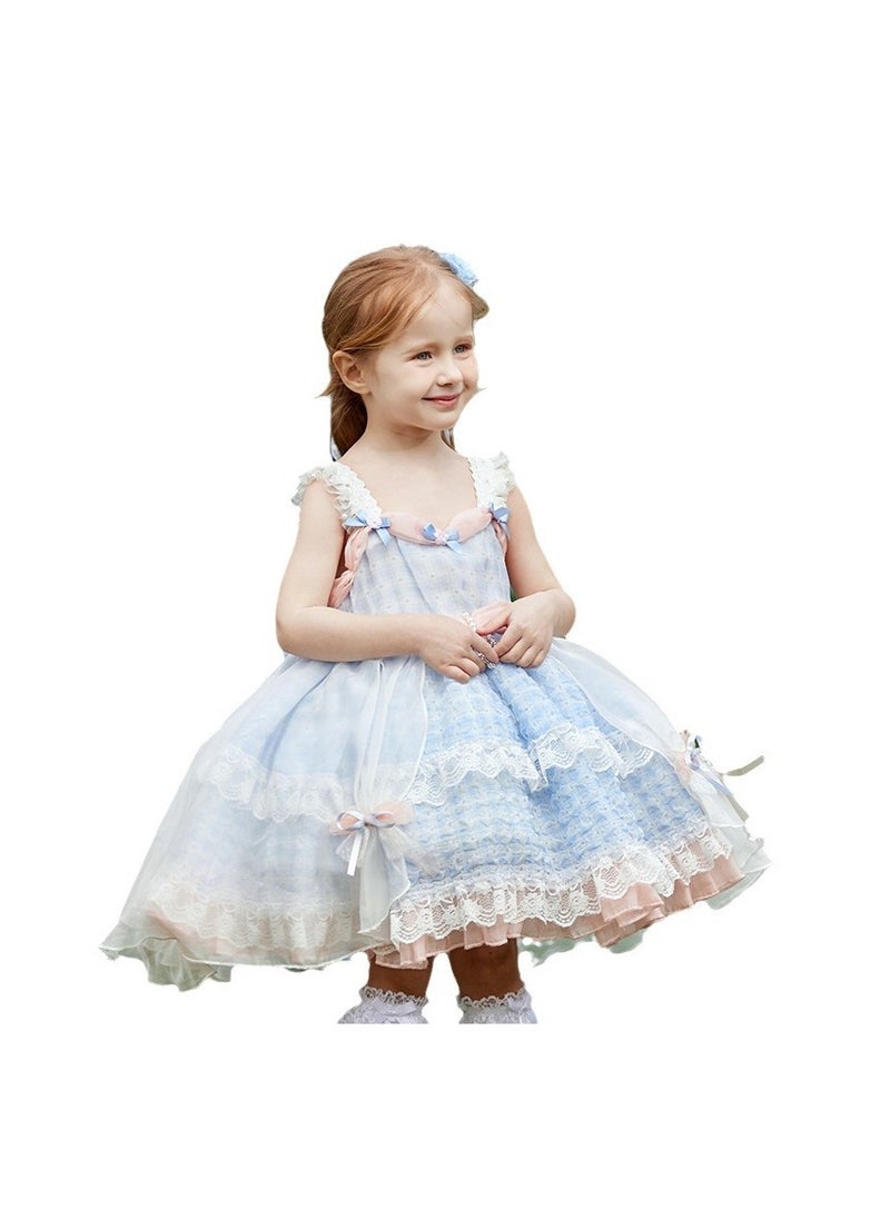 Loquat Girl's  Lolita Fluffy Sleeveless Tank Top And Camisole Dress Blue/White/Pink  - Image 4