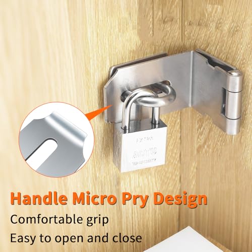 HOWDIA 4 Inch Door Hasp Latch 90 Degree, Stainless Steel Safety Right Angle Padlock Hasp Locking Latch Security Door Clasp Hasp Lock Latch for Push/Sliding/Barn Door, 2mm Thick, Brushed Silver - Image 5