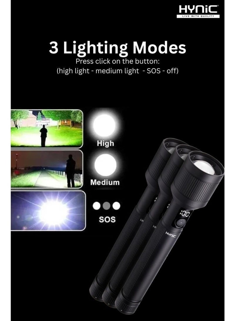 هاينك مصباح LED فائق الإضاءة | مجموعة كومبو مكونة من 3 قطع | قابلة لإعادة الشحن، قابلة للتكبير، شاشة طاقة رقمية، 600 لومن، مقاومة للماء - Image 4