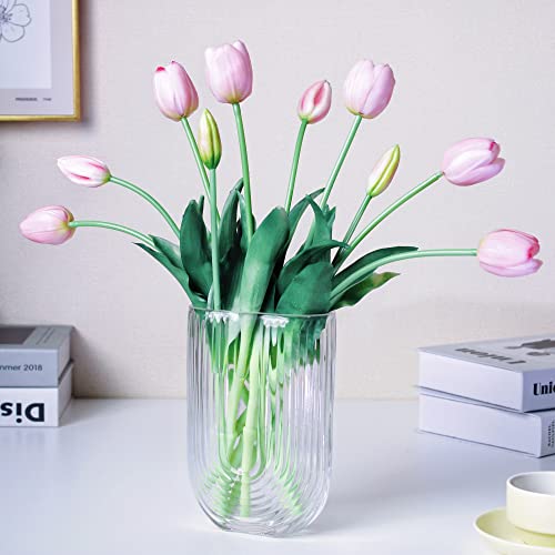 WAKISAKI 16-inch Premium Real Touch Fake Tulips, Artificial Flowers with Buds, Flexible Stem Easy to Shape, Faux Tulips (Vase not Included), 10-Pack Set of Piggy Pink - Image 1