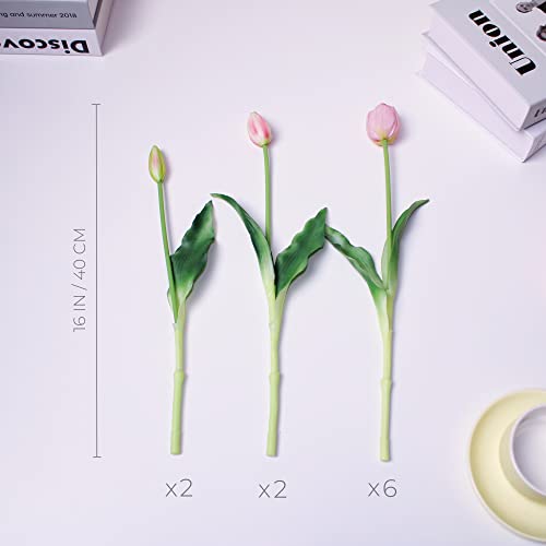 WAKISAKI 16-inch Premium Real Touch Fake Tulips, Artificial Flowers with Buds, Flexible Stem Easy to Shape, Faux Tulips (Vase not Included), 10-Pack Set of Piggy Pink - Image 2