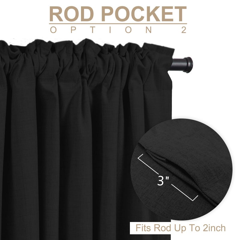 100% Blackout Shield Linen Blackout Curtains for Bedroom 84 Inches Long, Back Tab/Rod Pocket Living Room Drapes, Thermal Insulated Blackout Curtains 2 Panels Set, 50" W x 84" L, Black - Image 4