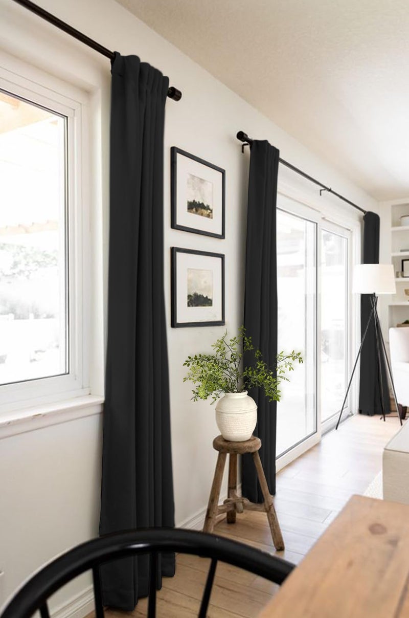 100% Blackout Shield Linen Blackout Curtains for Bedroom 84 Inches Long, Back Tab/Rod Pocket Living Room Drapes, Thermal Insulated Blackout Curtains 2 Panels Set, 50" W x 84" L, Black - Image 5