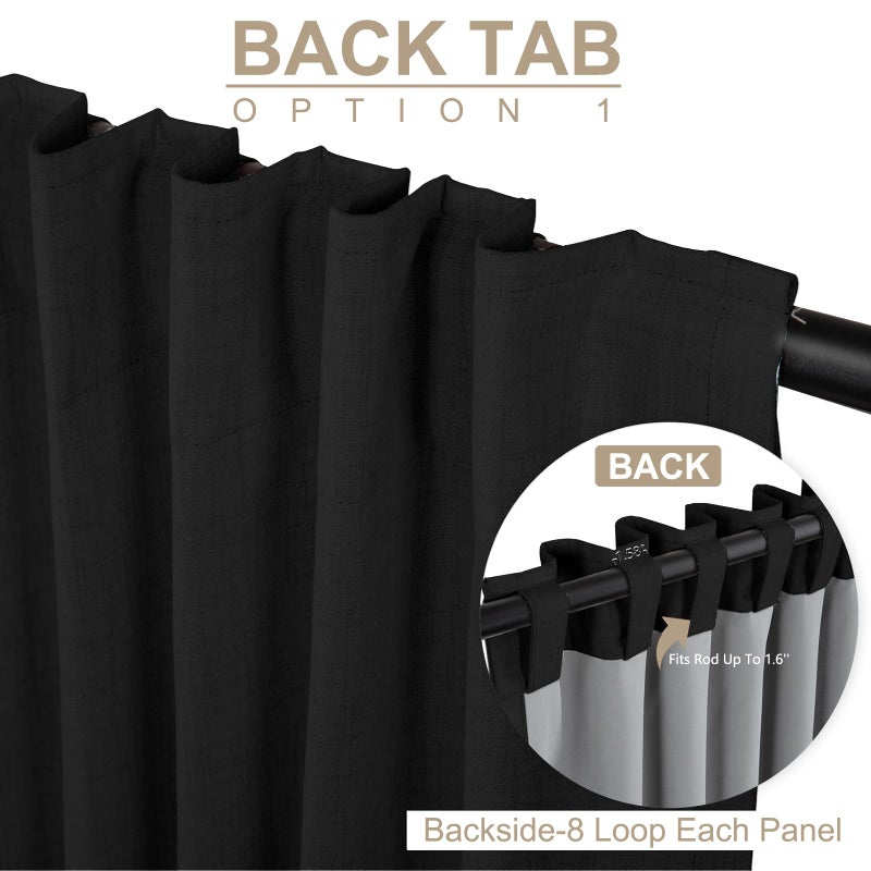100% Blackout Shield Linen Blackout Curtains for Bedroom 84 Inches Long, Back Tab/Rod Pocket Living Room Drapes, Thermal Insulated Blackout Curtains 2 Panels Set, 50" W x 84" L, Black - Image 3
