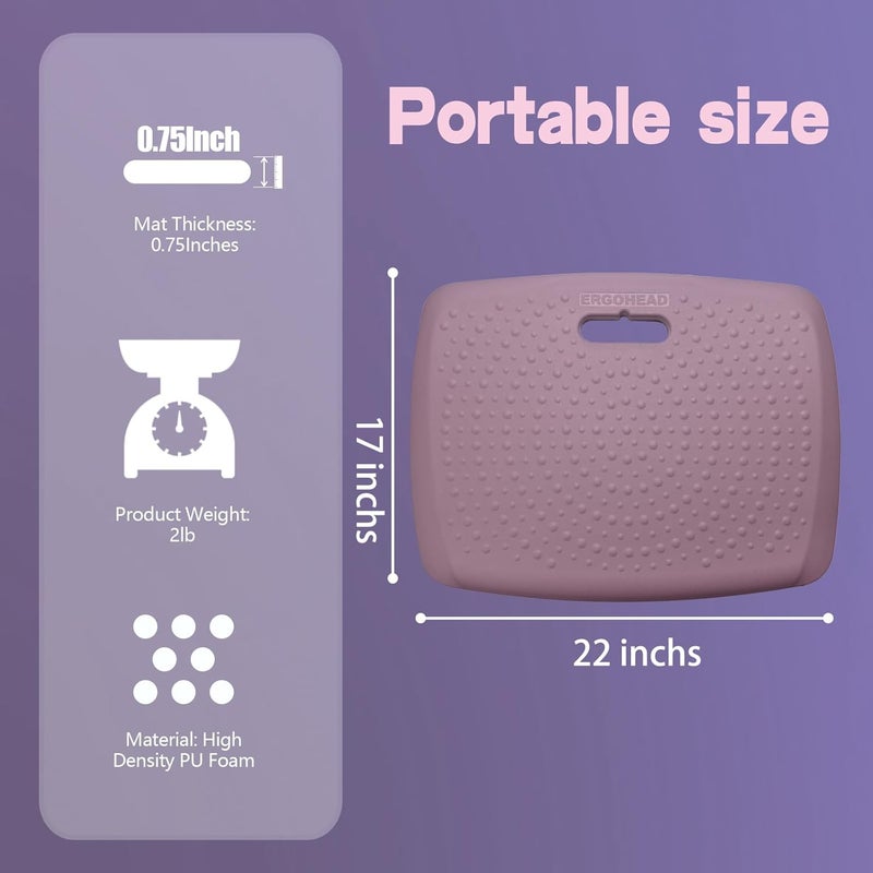 ergohead 3/4 inch Thick Premium Anti Fatigue Mat with Massage Points, Ideal Standing Pad for Office & Home, Perfect Standing Desk Mat with Handle, Comfort Kitchen Floor Mat (Purple, 17" x 22") - Image 4