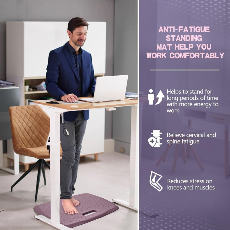 ergohead 3/4 inch Thick Premium Anti Fatigue Mat with Massage Points, Ideal Standing Pad for Office & Home, Perfect Standing Desk Mat with Handle, Comfort Kitchen Floor Mat (Purple, 17" x 22") - Image 2