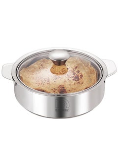 NanoNine NanoNine Chapati Pot Double Wall Insulated Stainless Steel Serve Fresh Roti Casserole with Glass Lid, 1250 Ml, 1 Pc,  - Image 1