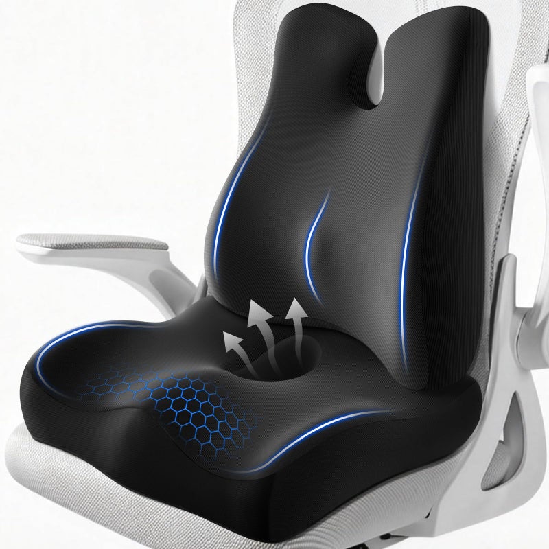 JIPORIER Lumbar Support Pillow for Office Chair,Seat Cushion with Back Support,Office Chair Cushion for Tailbone Pain,Sciatica and Hemorrhoid Relief (Black) - Image 1
