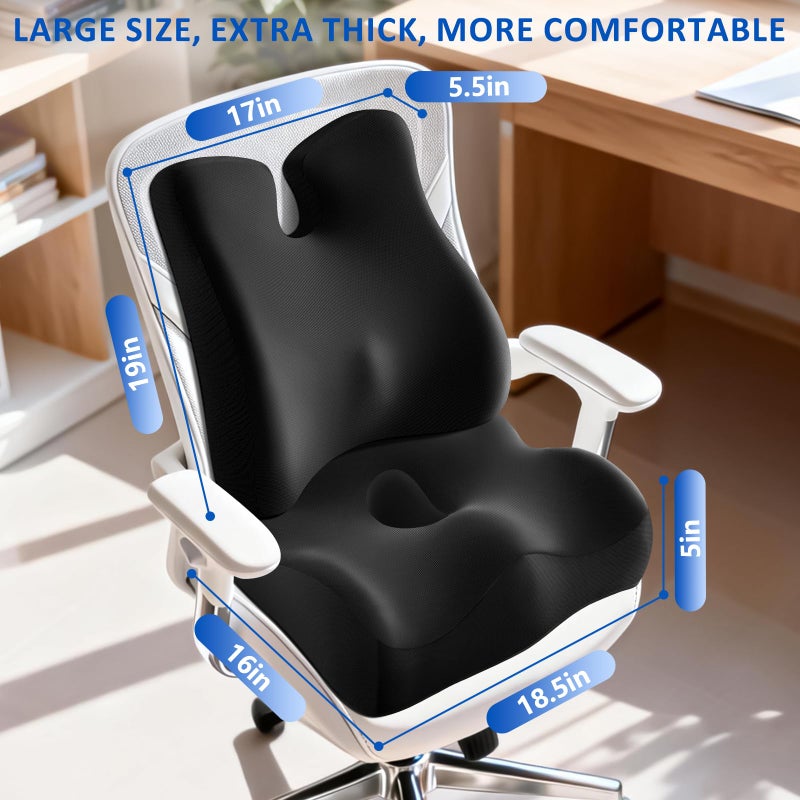 JIPORIER Lumbar Support Pillow for Office Chair,Seat Cushion with Back Support,Office Chair Cushion for Tailbone Pain,Sciatica and Hemorrhoid Relief (Black) - Image 3