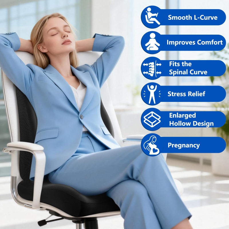 JIPORIER Lumbar Support Pillow for Office Chair,Seat Cushion with Back Support,Office Chair Cushion for Tailbone Pain,Sciatica and Hemorrhoid Relief (Black) - Image 5