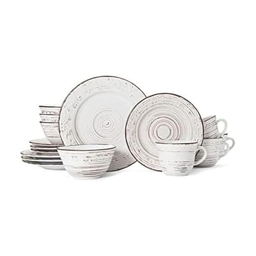 Pfaltzgraff Trellis White 16-Piece Stoneware Dinnerware Set, Service for 4, Distressed White Finish, Microwave & Dishwasher Safe Plates and Bowls - Image 1