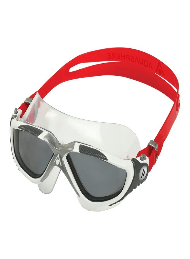 Aqua Sphere Vista Adult Unisex Swim Goggles - OneTouch Custom Fit, Wide Peripheral Vision - Durable Mask for Active Open Water Swimmers - Smoke Lens, White/Red Frame - Image 3