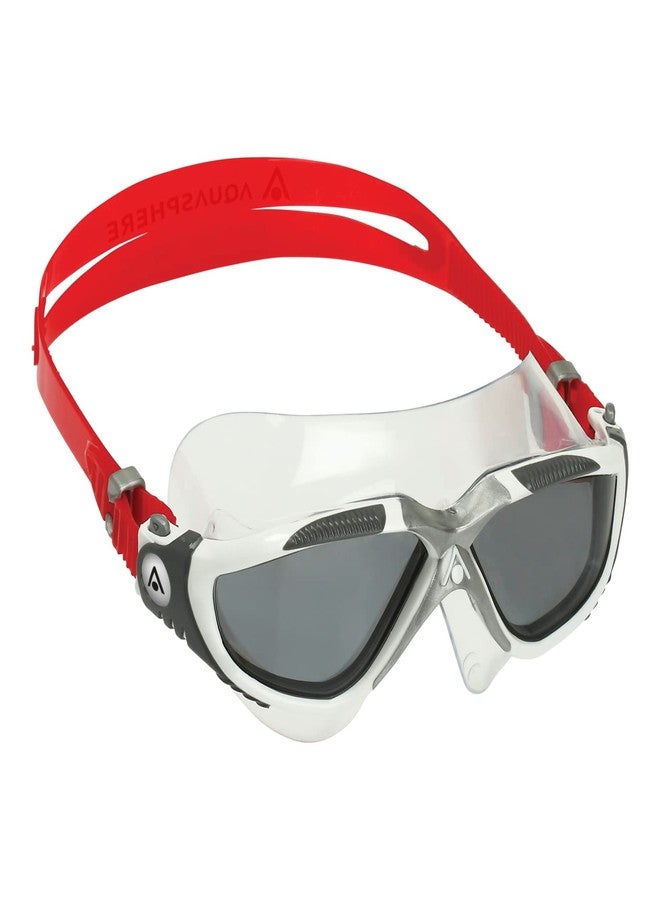 Aqua Sphere Vista Adult Unisex Swim Goggles - OneTouch Custom Fit, Wide Peripheral Vision - Durable Mask for Active Open Water Swimmers - Smoke Lens, White/Red Frame - Image 2