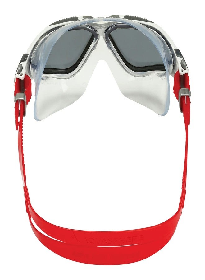 Aqua Sphere Vista Adult Unisex Swim Goggles - OneTouch Custom Fit, Wide Peripheral Vision - Durable Mask for Active Open Water Swimmers - Smoke Lens, White/Red Frame - Image 4