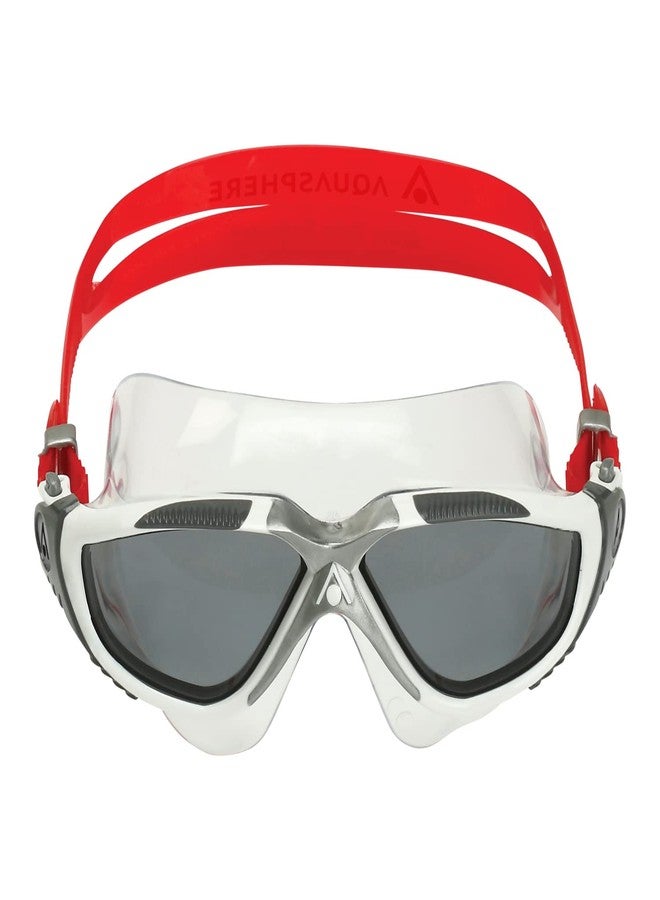 Aqua Sphere Vista Adult Unisex Swim Goggles - OneTouch Custom Fit, Wide Peripheral Vision - Durable Mask for Active Open Water Swimmers - Smoke Lens, White/Red Frame - Image 1